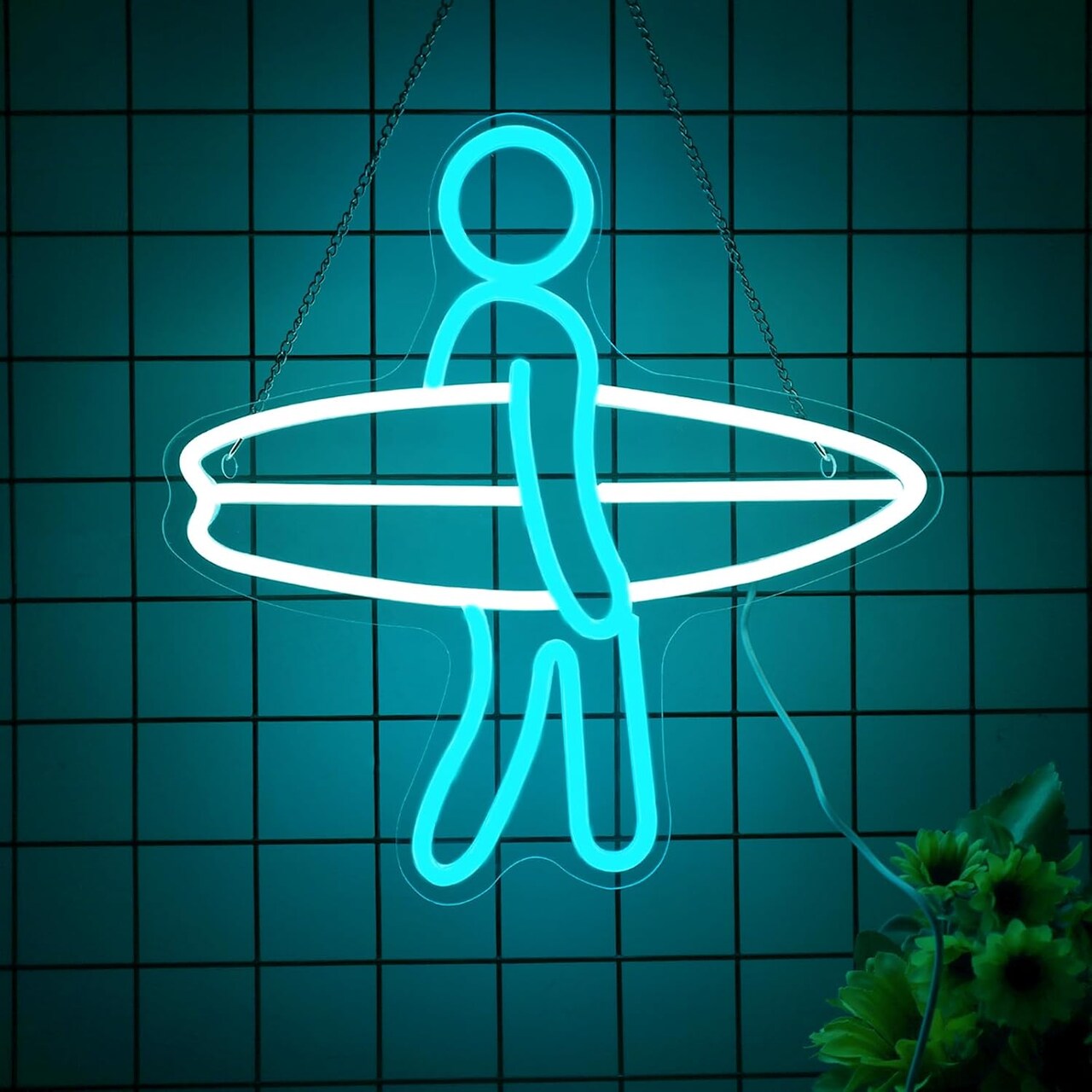 Surfer Neon Sign for Home Décor, Surfboard Neon Light for Wall Decor, Surfing Led Sign, Gym Room Bedroom Decoration, Sports Neon Signs, Men Women Boys Birthday Christmas Gifts Size 12''